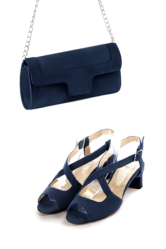 Dress clutch for wedding and parties in navy blue leather - Worn view